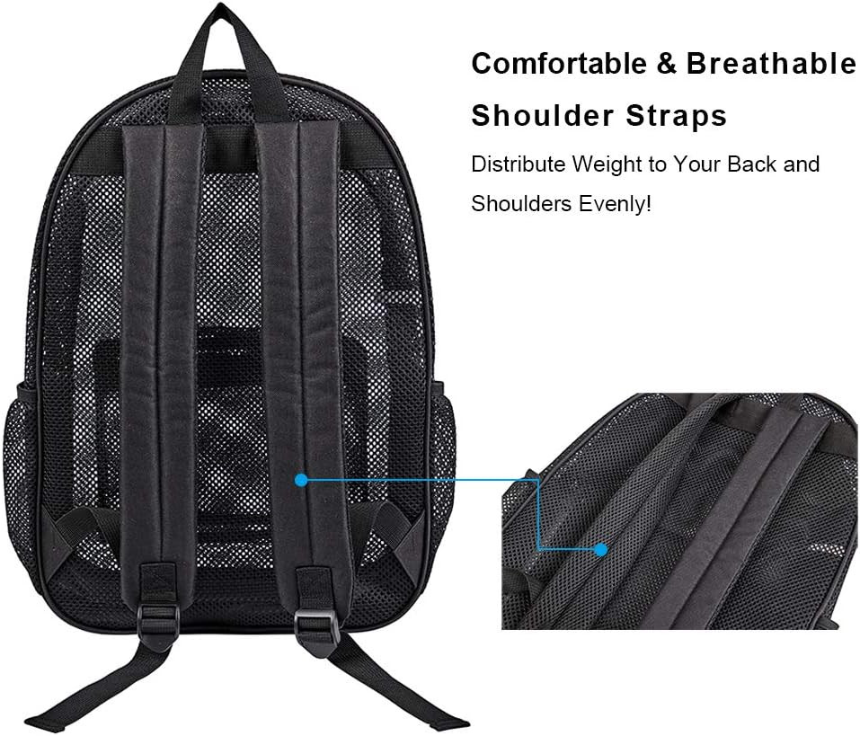 Heavy Duty Mesh Backpack, See through College Backpack with Padded Shoulder Stra