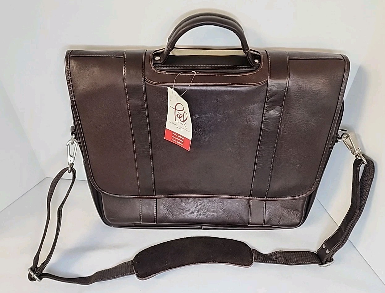 NWT Piel Leather Traditional Laptop Portfolio #7629-CHC In Chocolate Brown