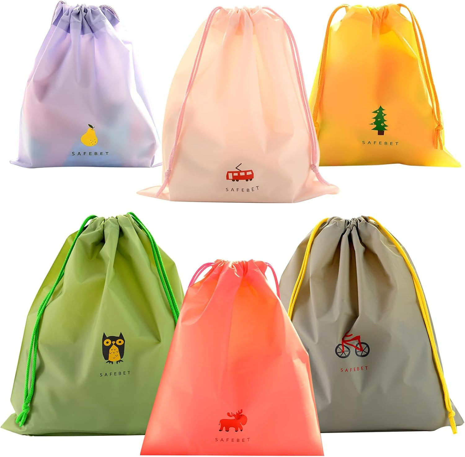 6 PCS Waterproof Drawstring Bag, 3 Sizes Storage Bag for Swimming, Gym, Pool and