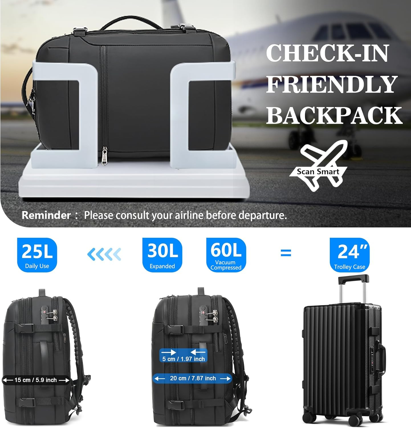 Water-Resistant Expandable Vacuum Backpack – Perfect for Travel & Business