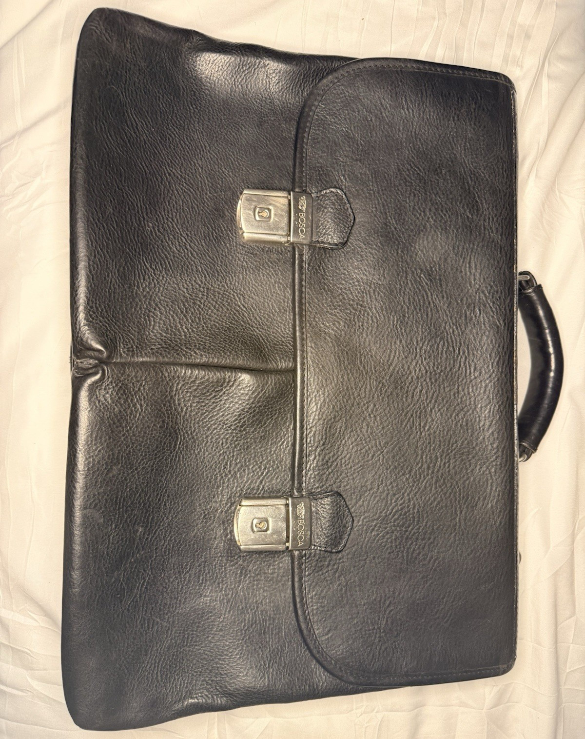 Bosca Men’s Black Briefcase/Document Case Buckle Closure Top Handle Solid