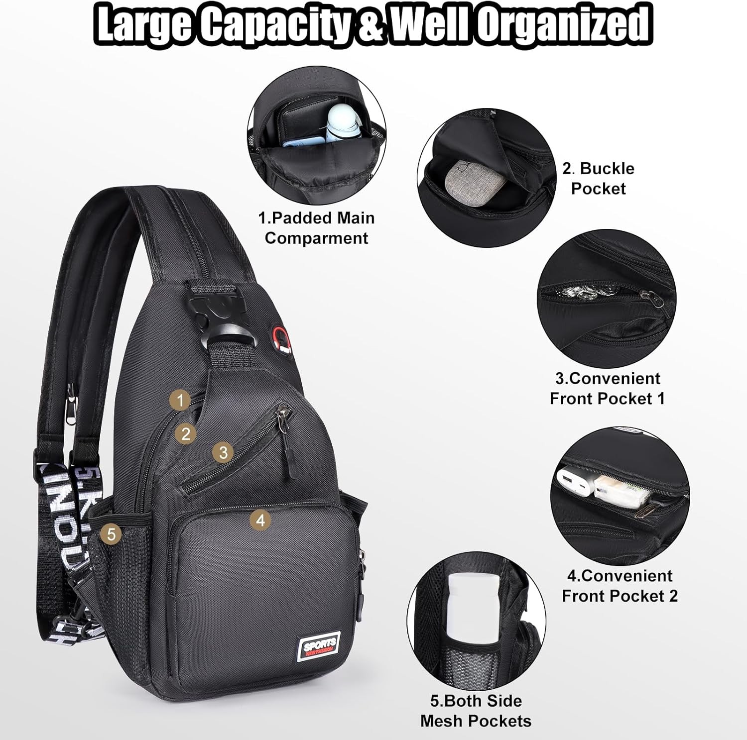 Mens Tactical Backpack Sling Shoulder Bag Molle Outdoor Hiking Travel Chest Pack