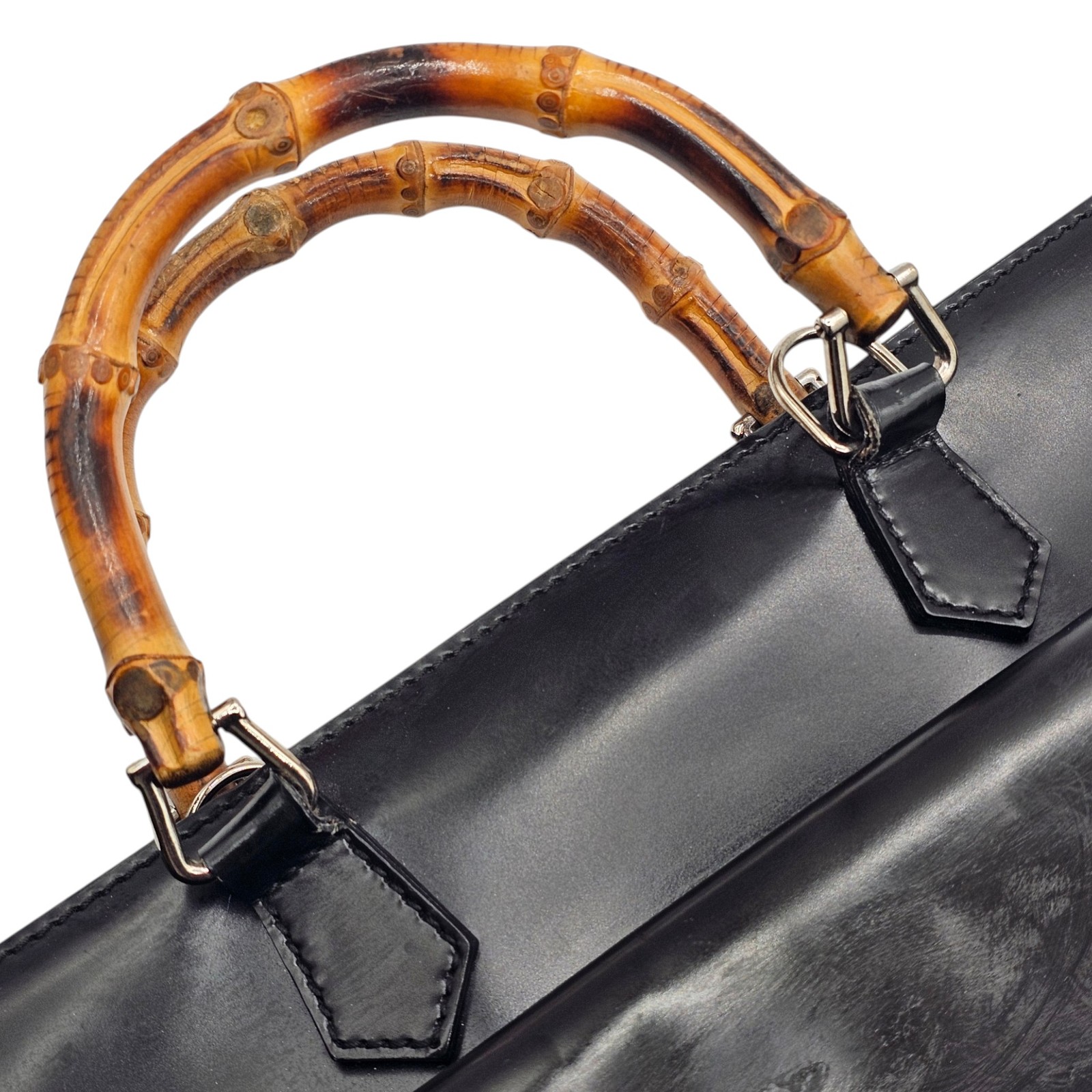 Gucci Vintage Bamboo Top-Handle Briefcase Attache Black Patent Leather