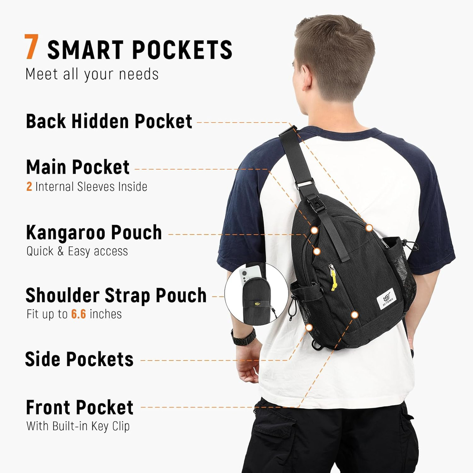 Sling Bag Anti-Theft RFID Travel Crossbody Backpack with Multiple Pockets and