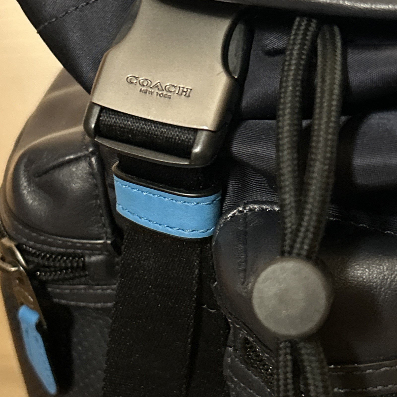 COACH Terrain Trek Leather Backpack Perforated Blue & Black Luxury Travel F57477