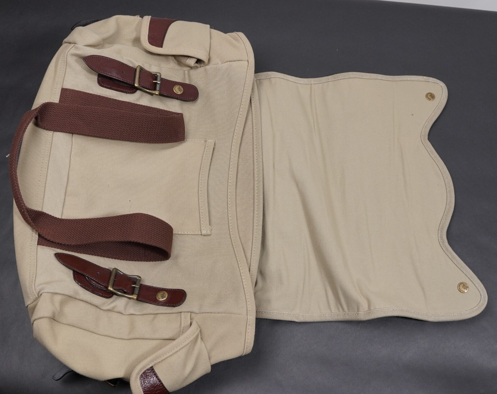 Winchester briefcase carryall gearbag leather canvas brass 17.5×11.5×8.5″