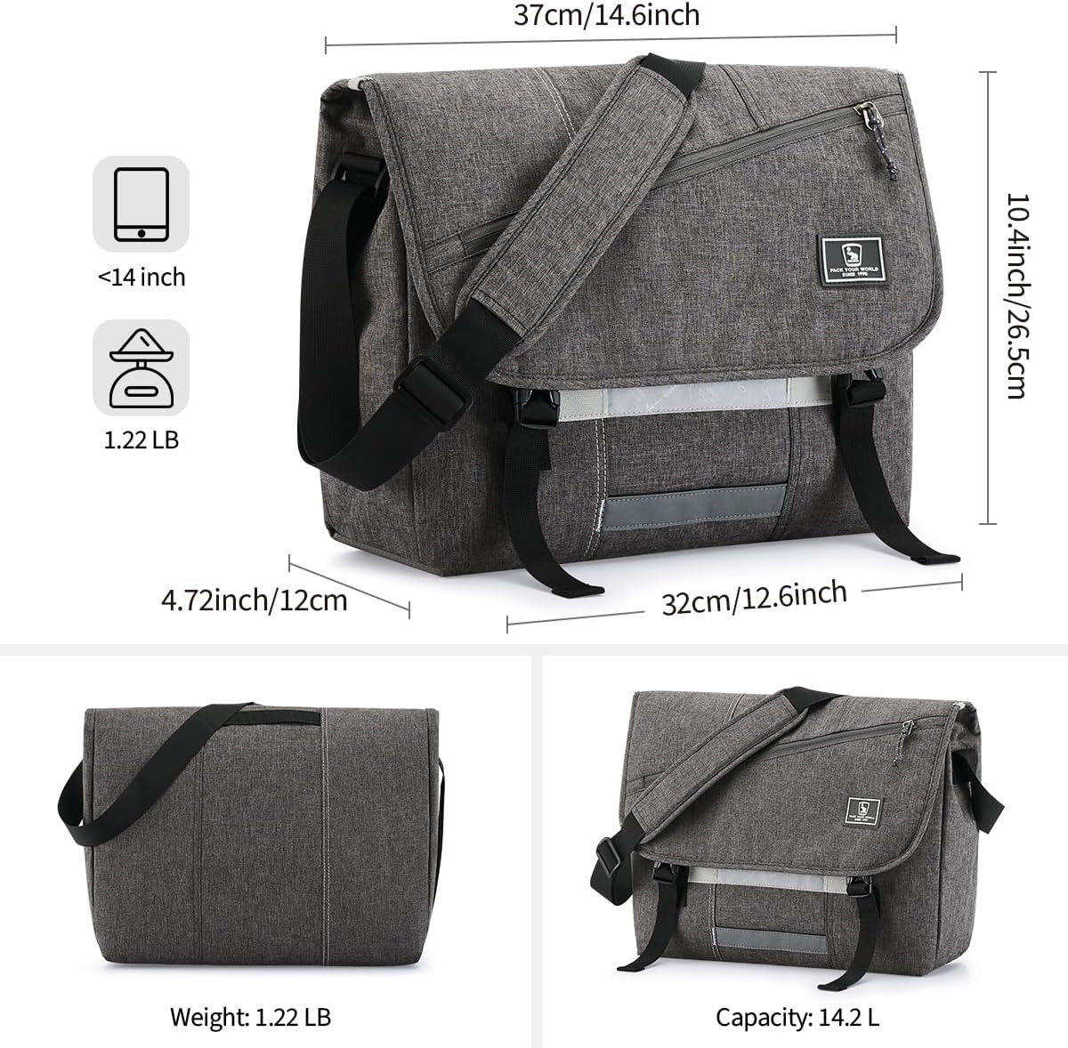 OIWAS Messenger Bag for Men, 14 Inch Laptop Crossbody Bags Women Casual Satchel