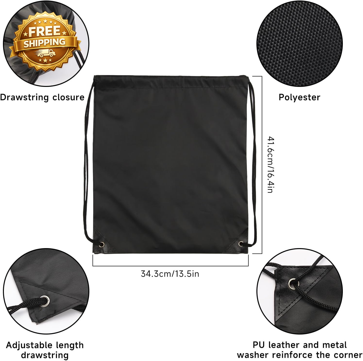 6Pcs Black Drawstring Backpacks Bulk String Bag Cinch Sack Pack Storage Knapsack