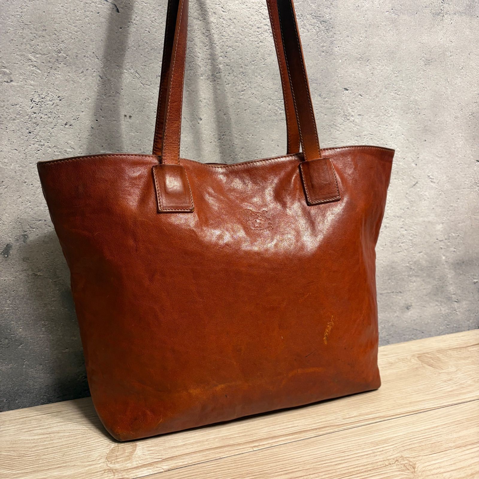 IL BISONTE Leather Tote Bag Brown Genuine Leather Shoulder Bag 26×28cm