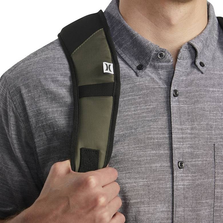 Hurley Rider Backpack Army Green adjustable shoulder straps and a top handle