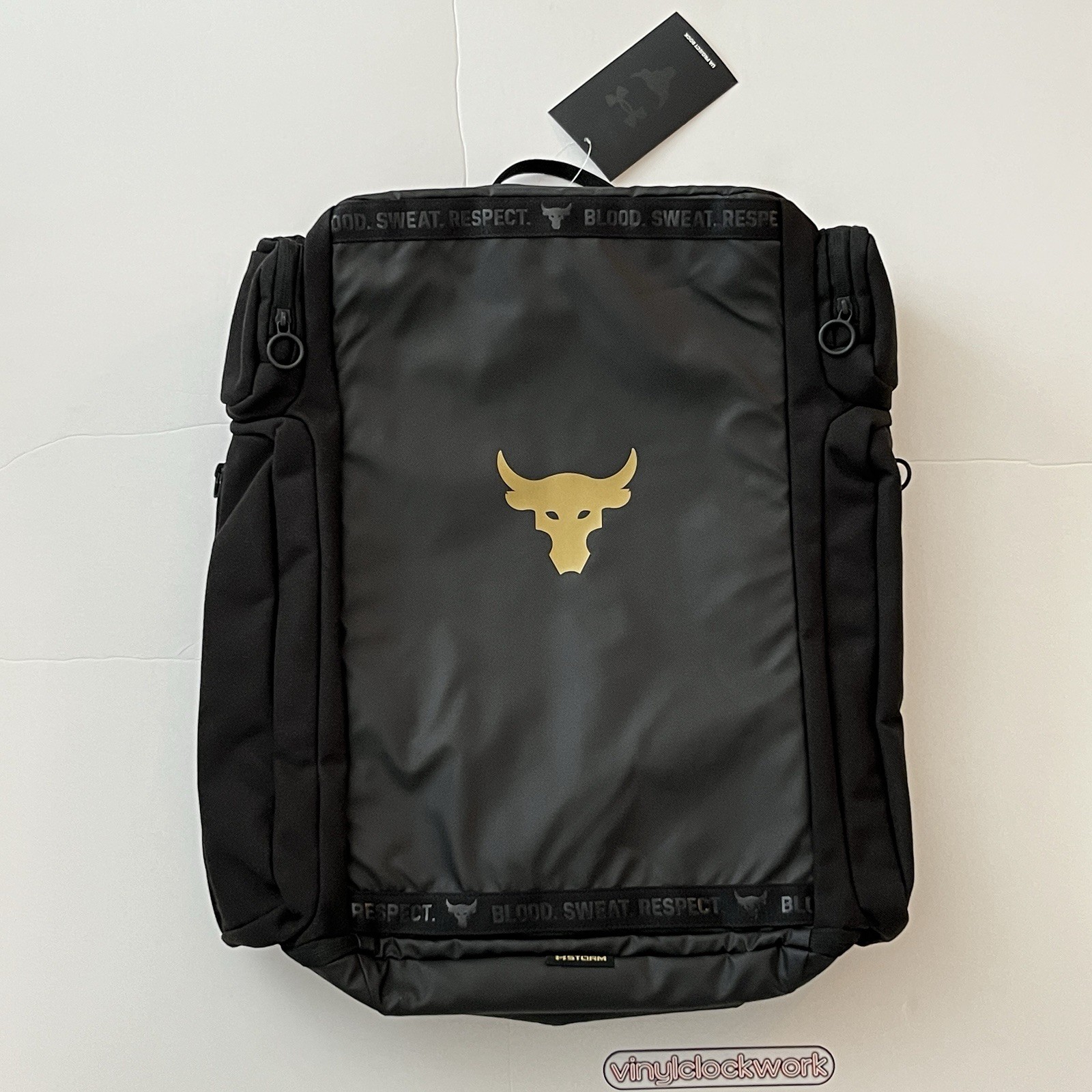 UA Under Armour Project Rock Duffle Backpack Bag Black Gold Gym 1376459-002 $130