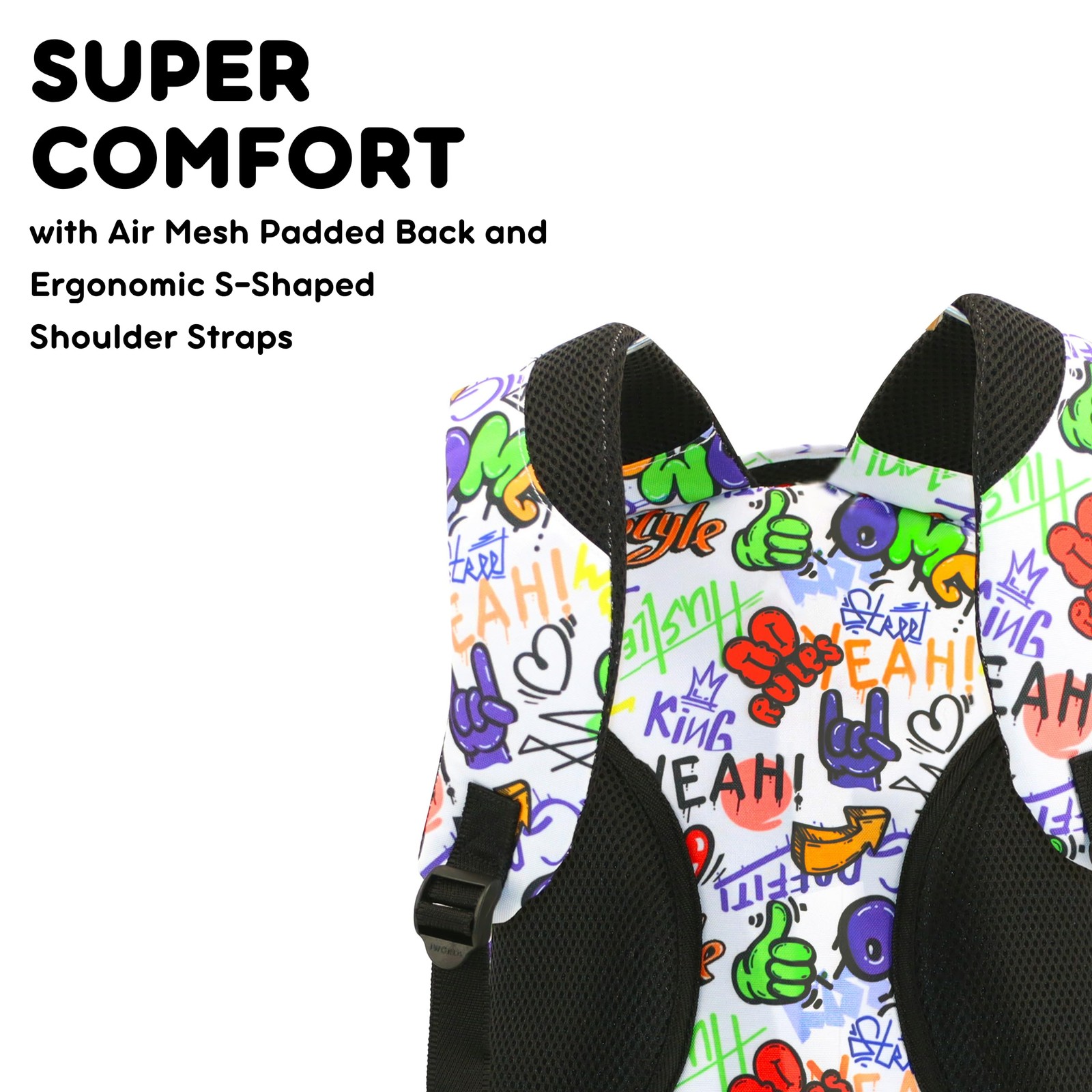 School Backpack for Kids. Cute Laptop Bookbag, Street Art, One Size