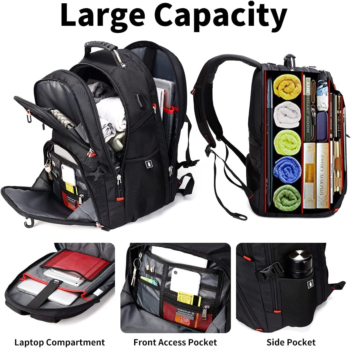 Extra Large 50L Travel Laptop Backpack with USB Charging Port, College High Scho