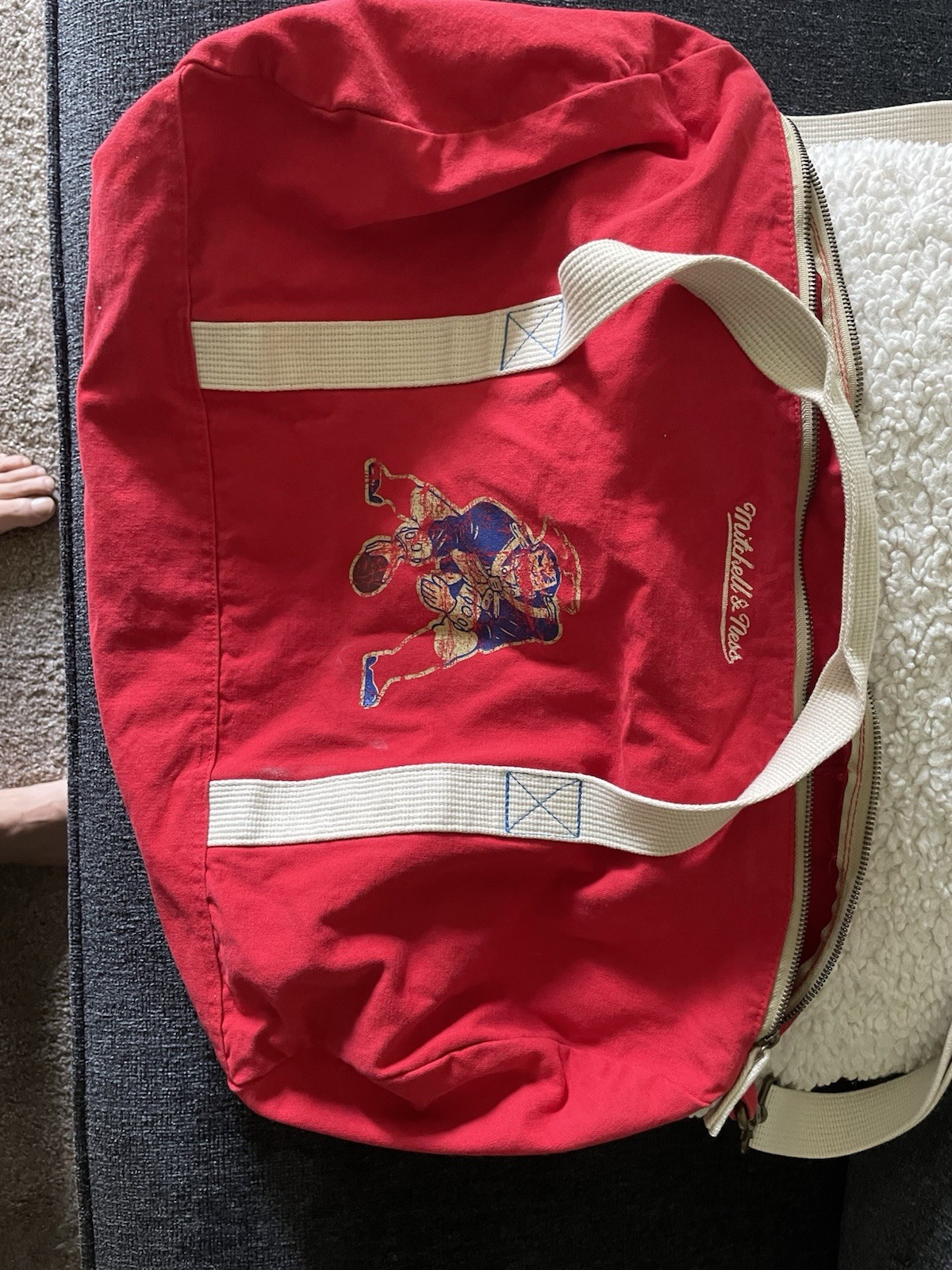 VINTAGE Mitchell & Ness Sports NFL SF 49 Red Duffle Sports/Gym Bag White Strap