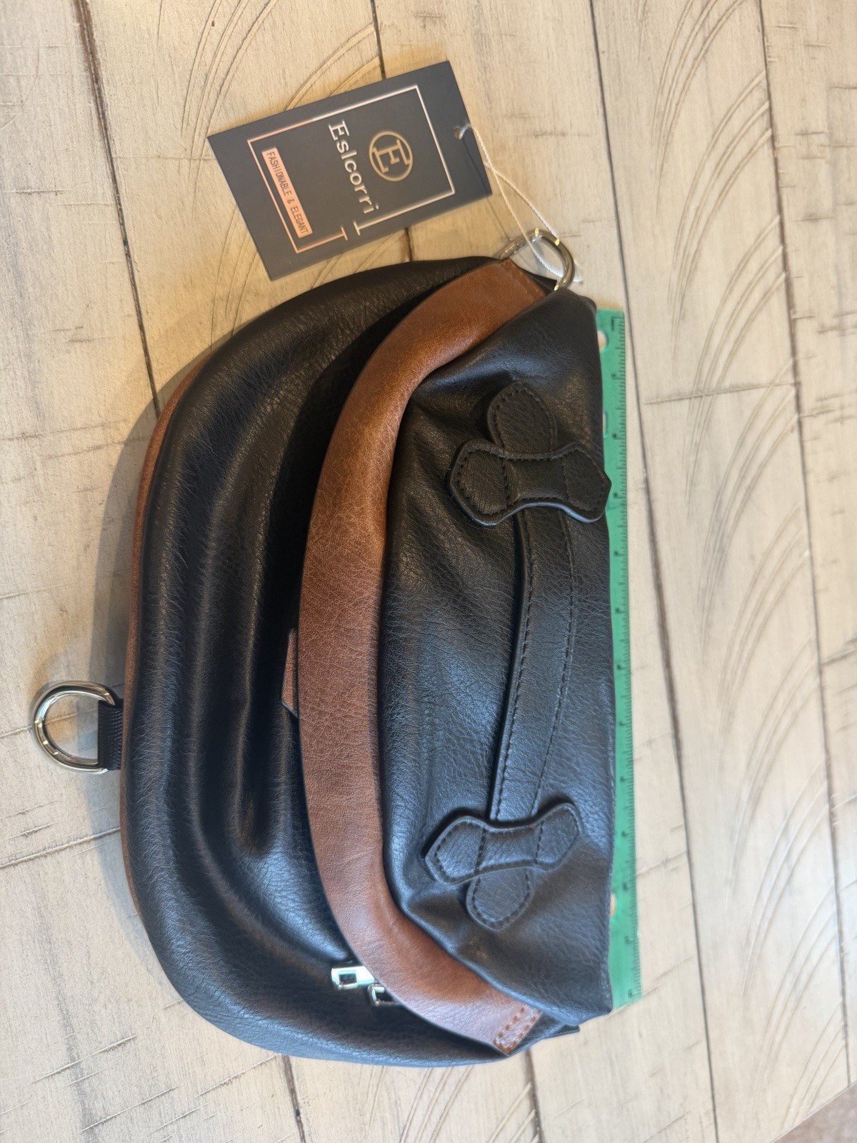 Esclorri Black Brown Belt Bag Fanny Pack Zip Closure Inner Pockets Men Casual