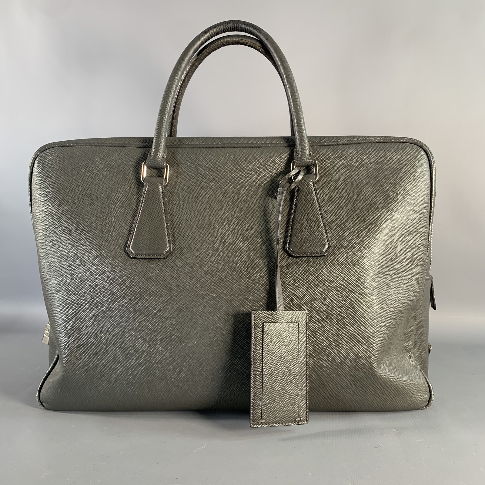 PRADA Grey Saffiano Leather Briefcase