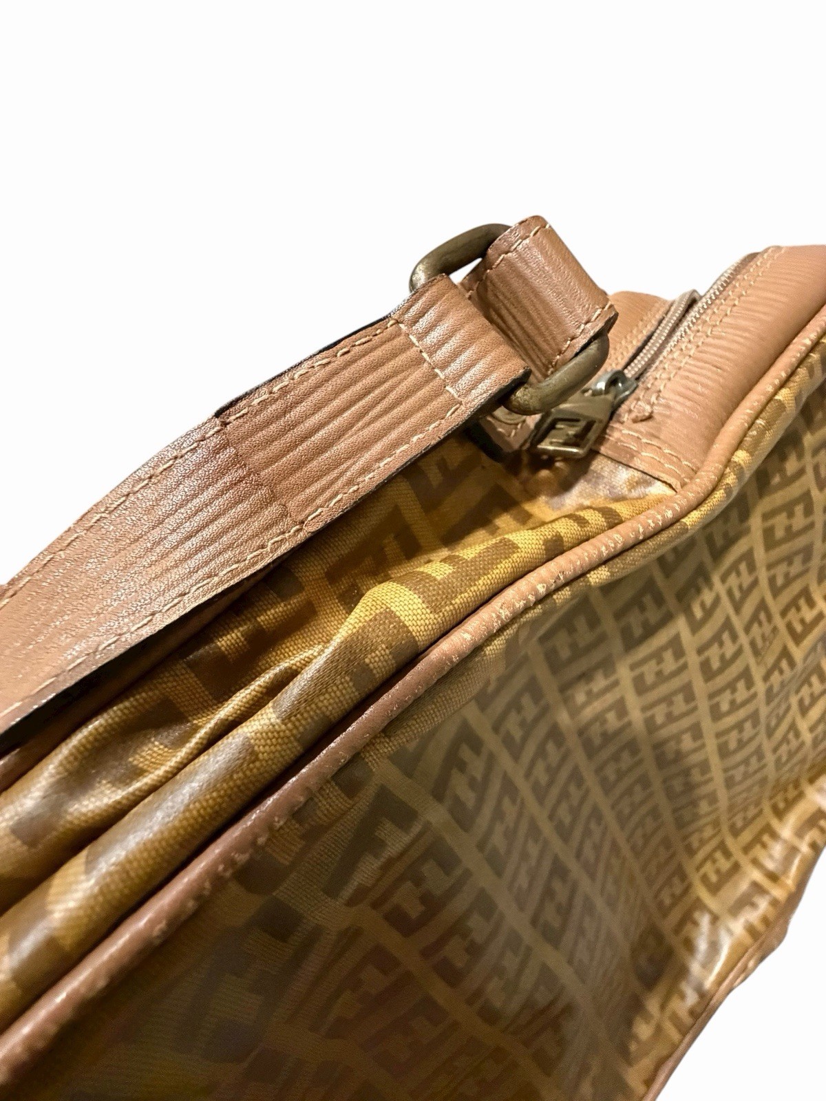 FENDI Logo Zucca Pattern Shoulder Bag Coating Canvas Leather Brown