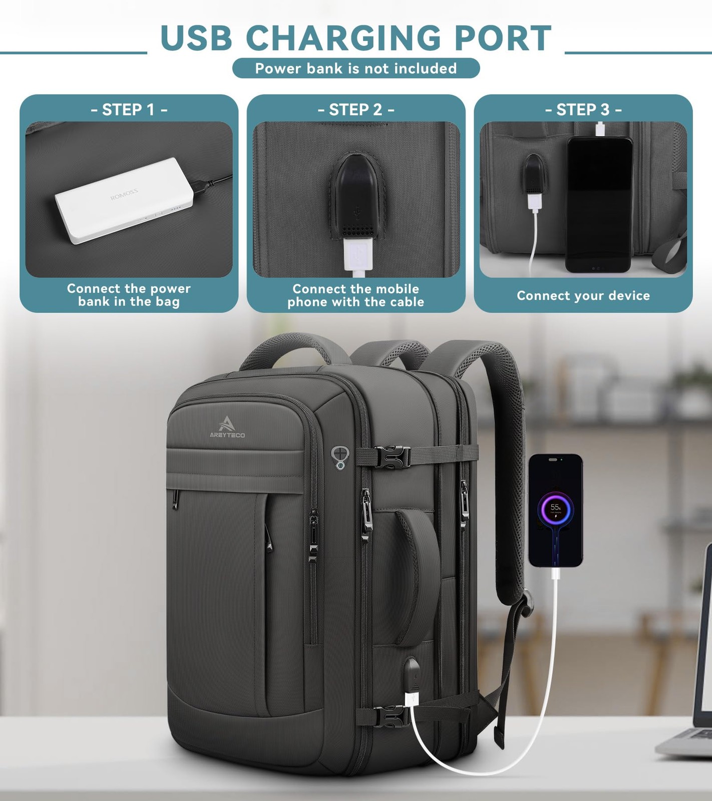 Travel Backpack, 50L Expandable Extra Large Laptop Backpack, Carry On Backpack