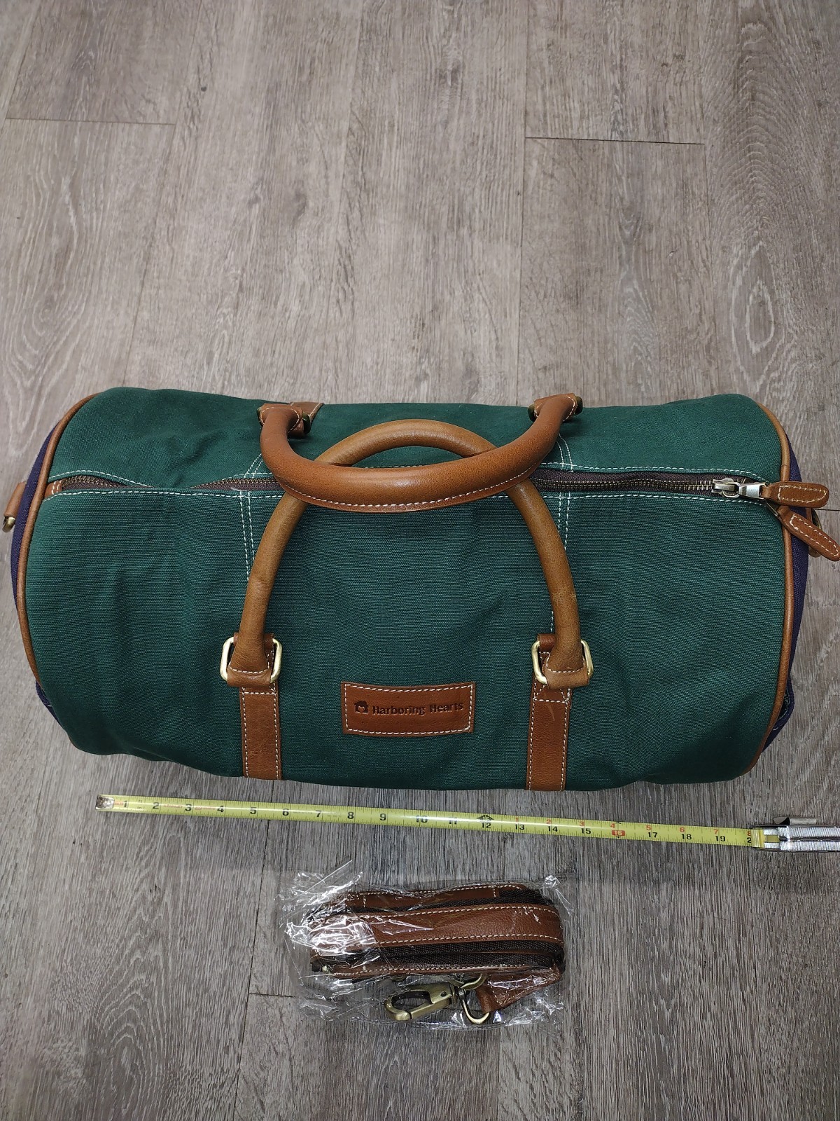 Harboring Hearts FH Wadsworth NYC Canvas Leather Trim Weekender Duffel Bag