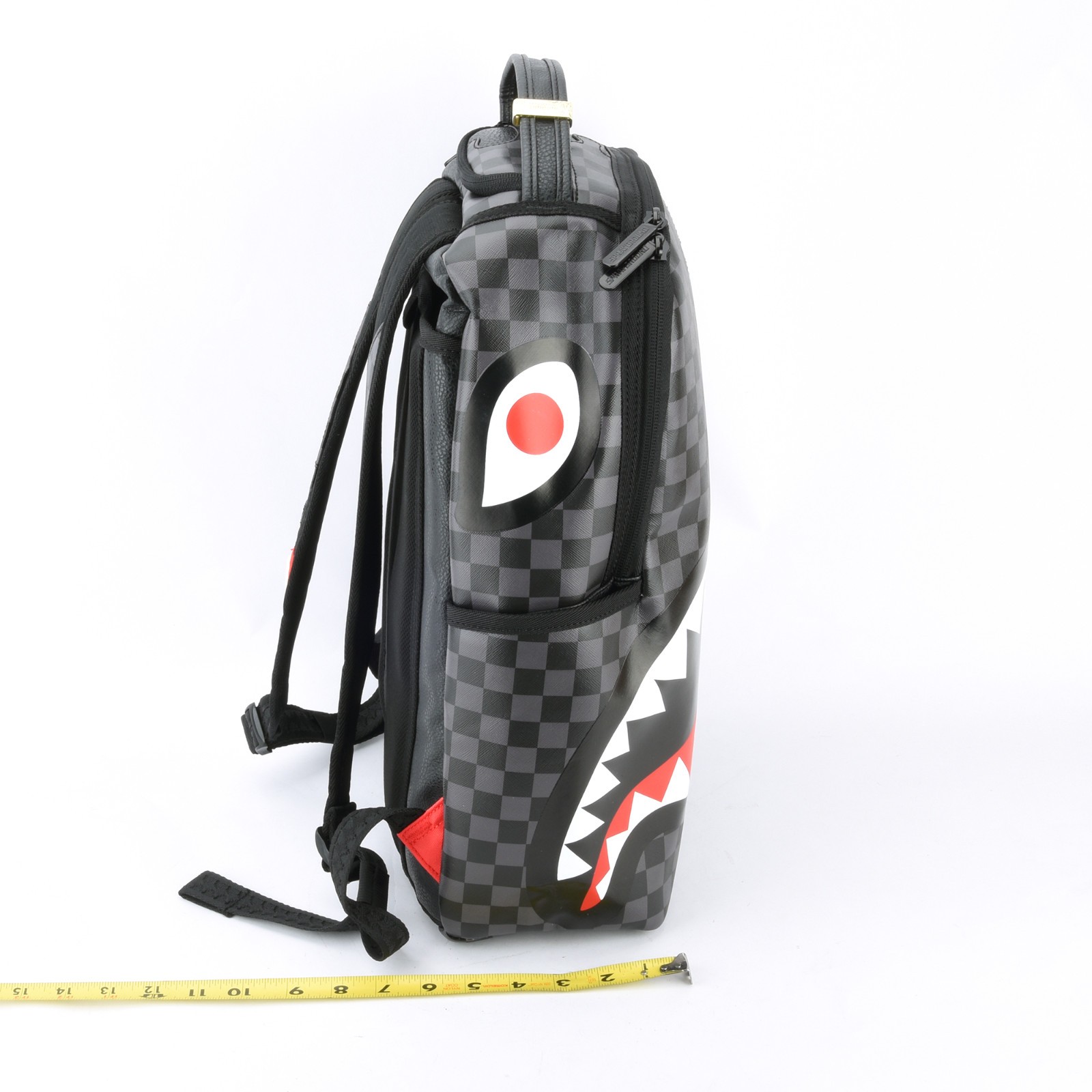 Sprayground Speed Shark Side Leather Bag Backpack Unisex Black Gray Plaid