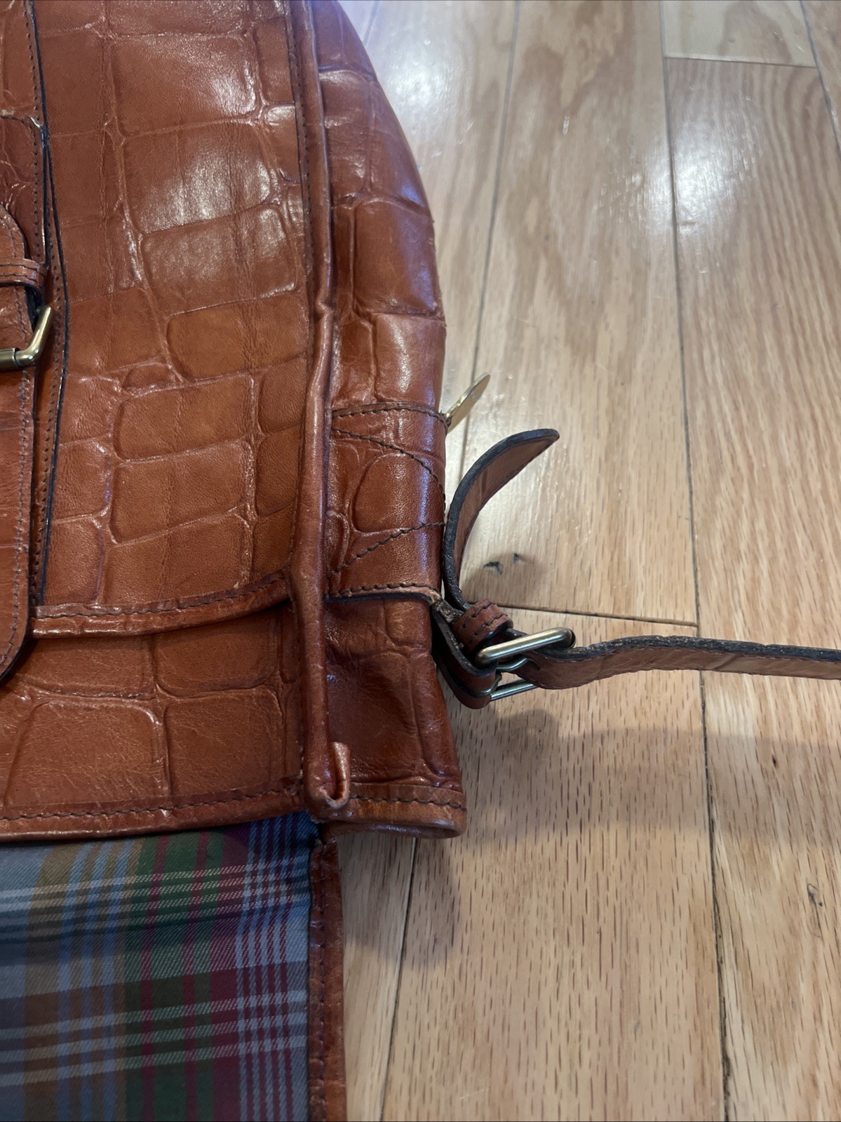 Mulberry Brown Leather Briefcase Messenger Bag Croc Embossed