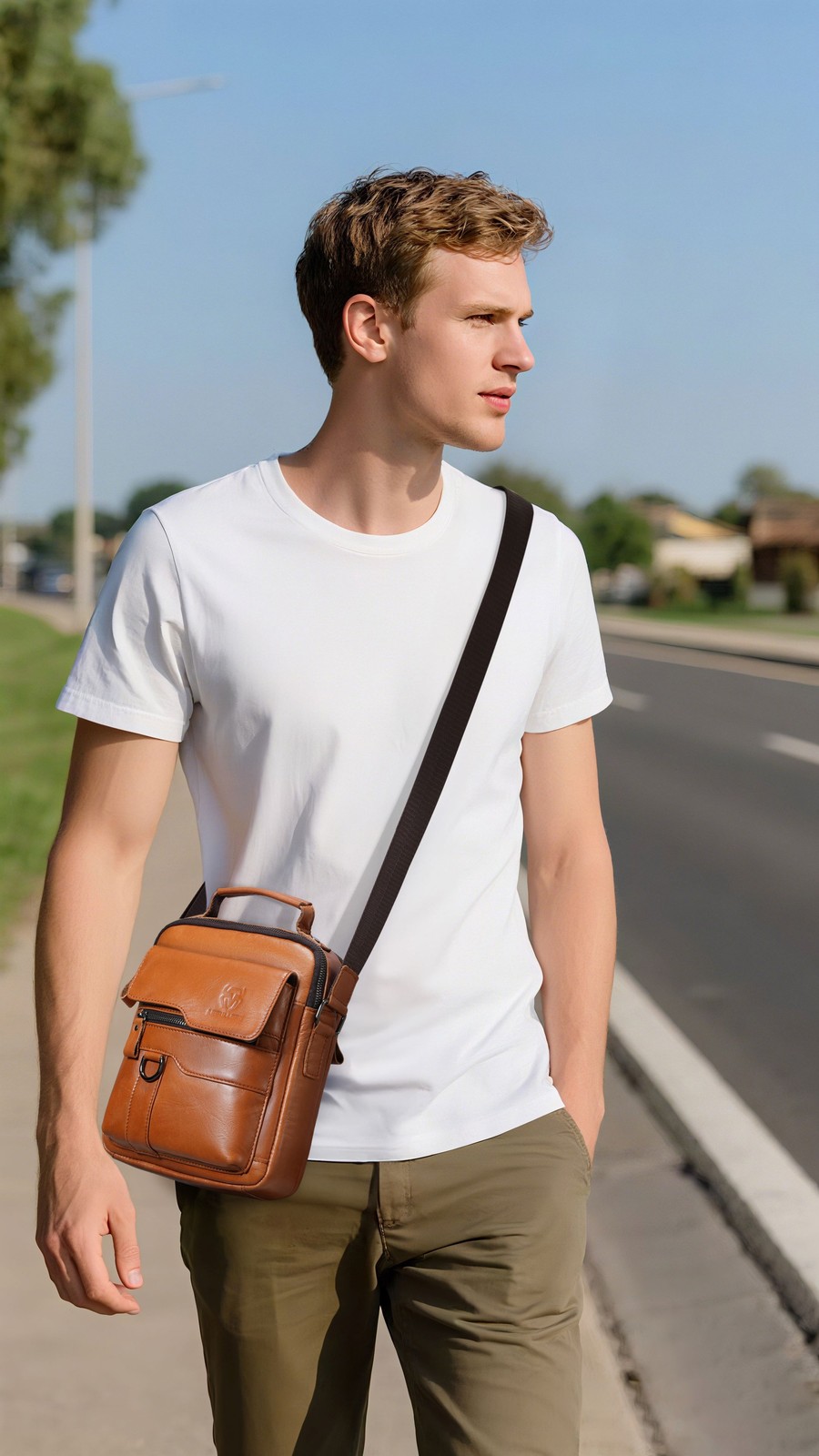 LEBULLCRO Vintage Men’s Genuine Leather Crossbody Messenger Bag for Daily Travel