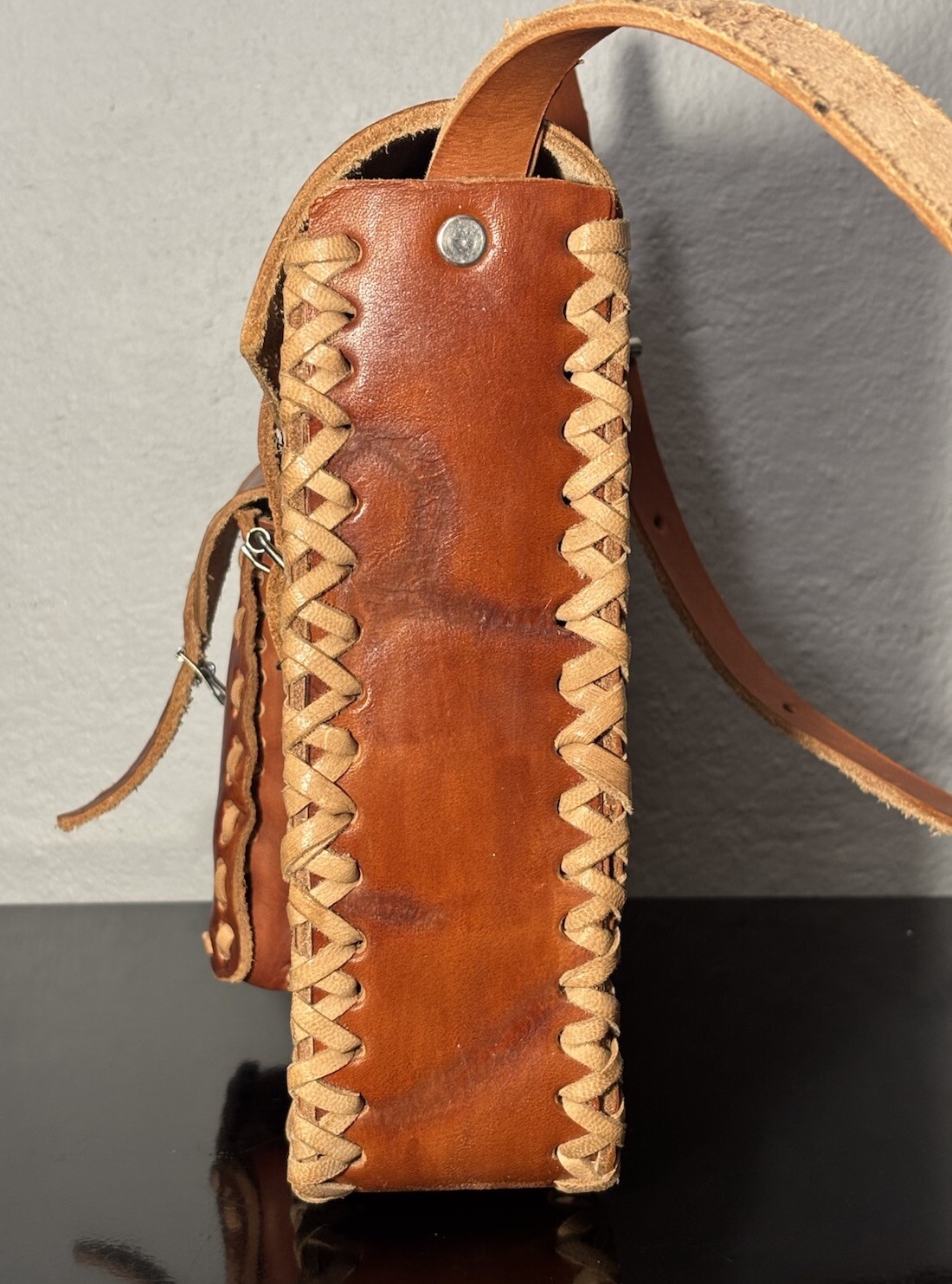Handmade Leather Shoulder Bag- Handmade Bag -Native Art Bag