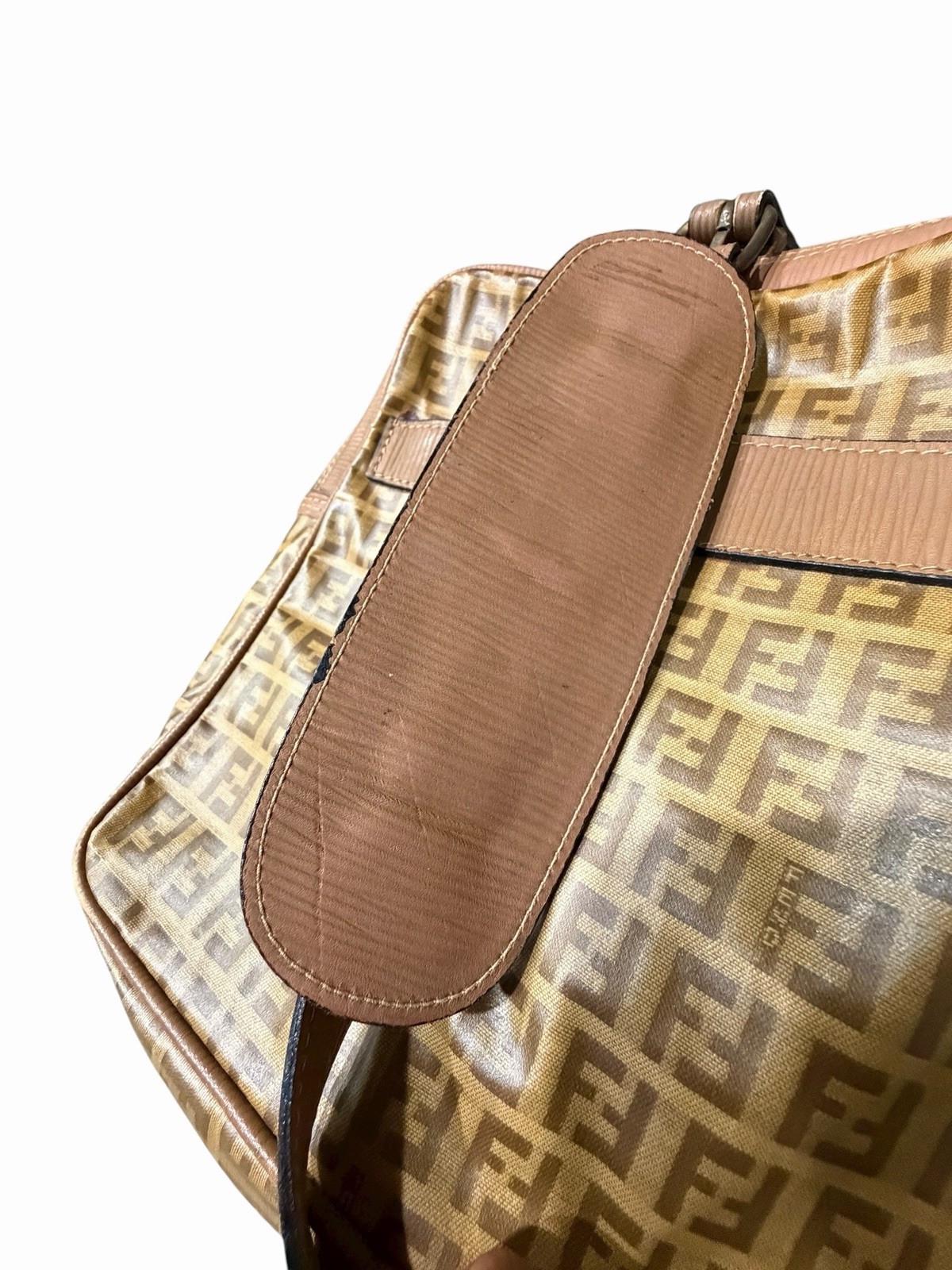 FENDI Logo Zucca Pattern Shoulder Bag Coating Canvas Leather Brown