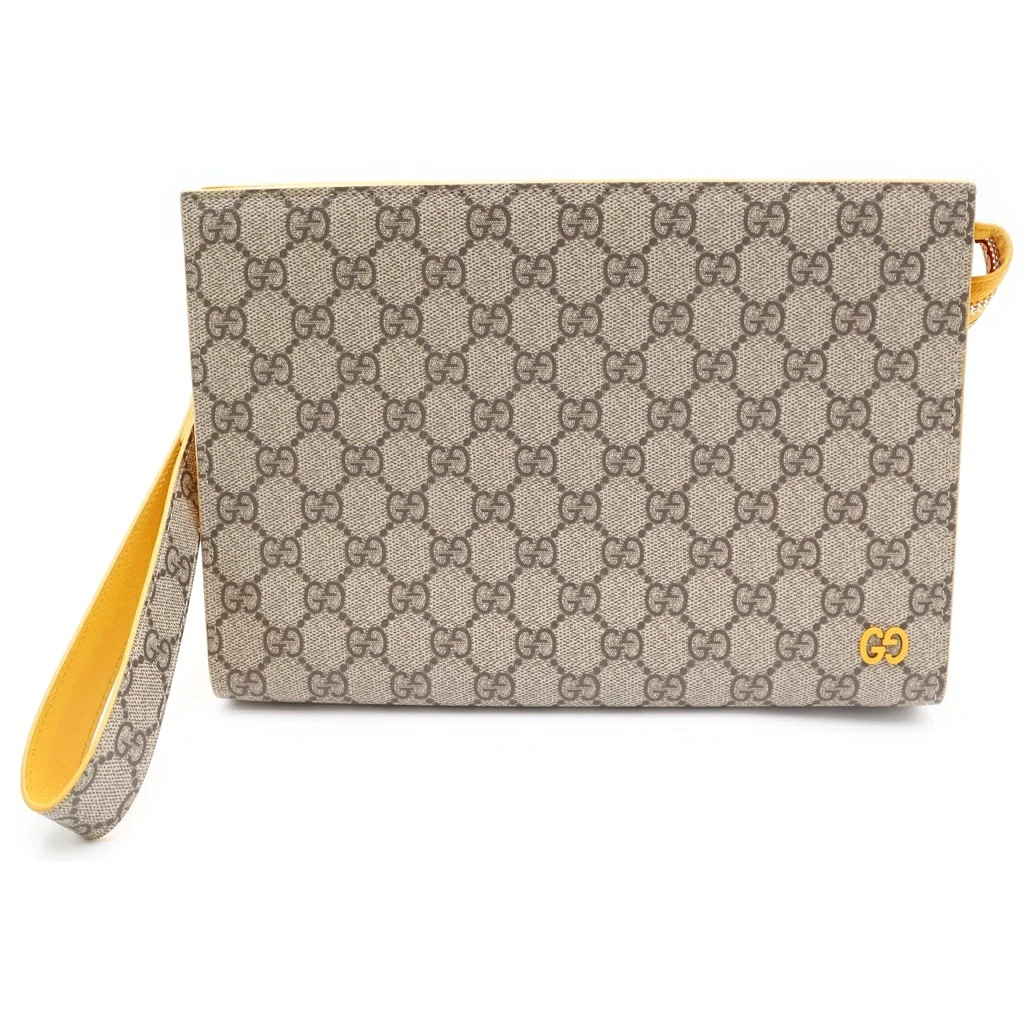 Gucci GG Supreme PVC Leather Small Pouch Clutch Bag Bicolor Beige