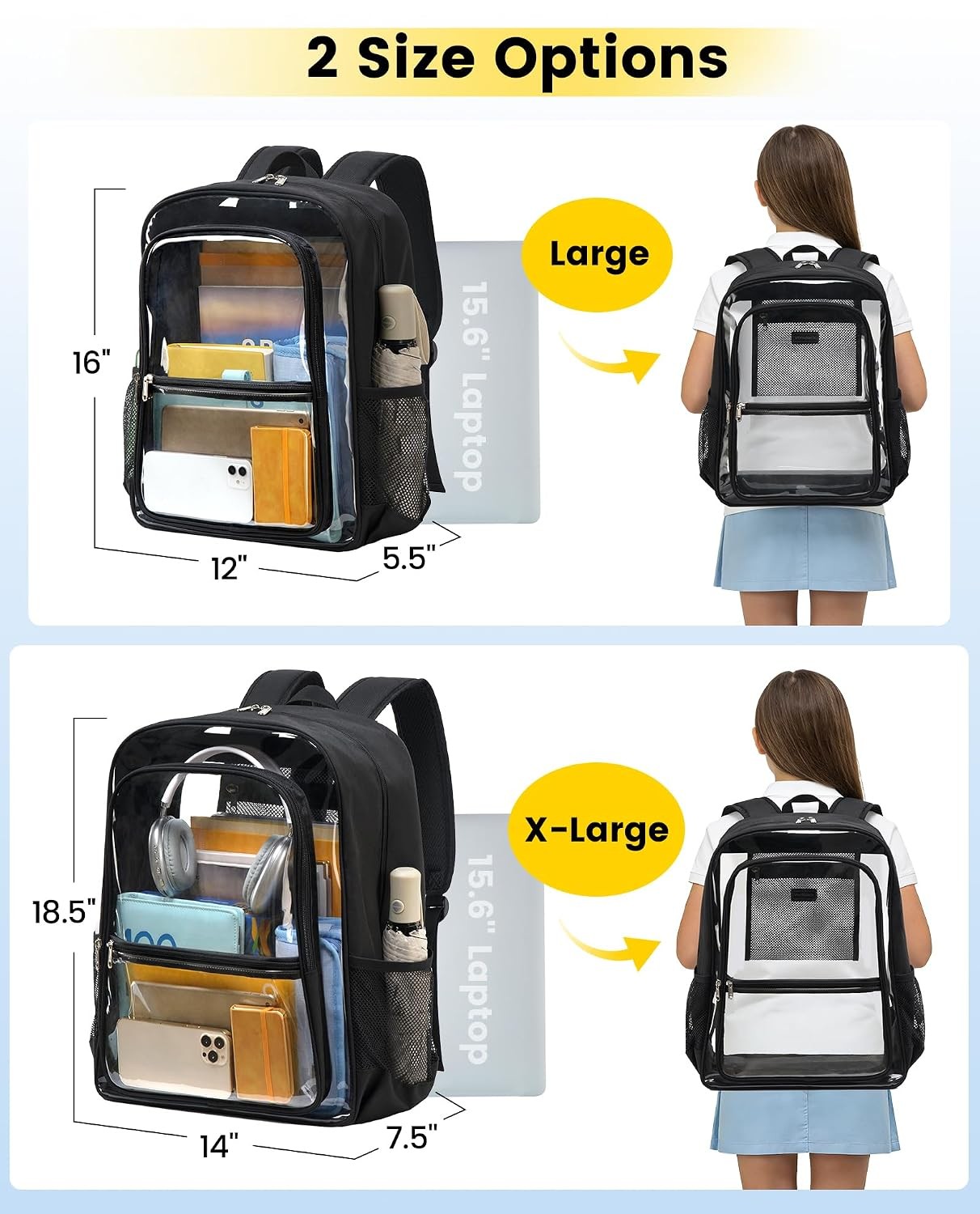 Heavy Duty Clear Backpack for School Large Black Size Transparent PVC Bookbag