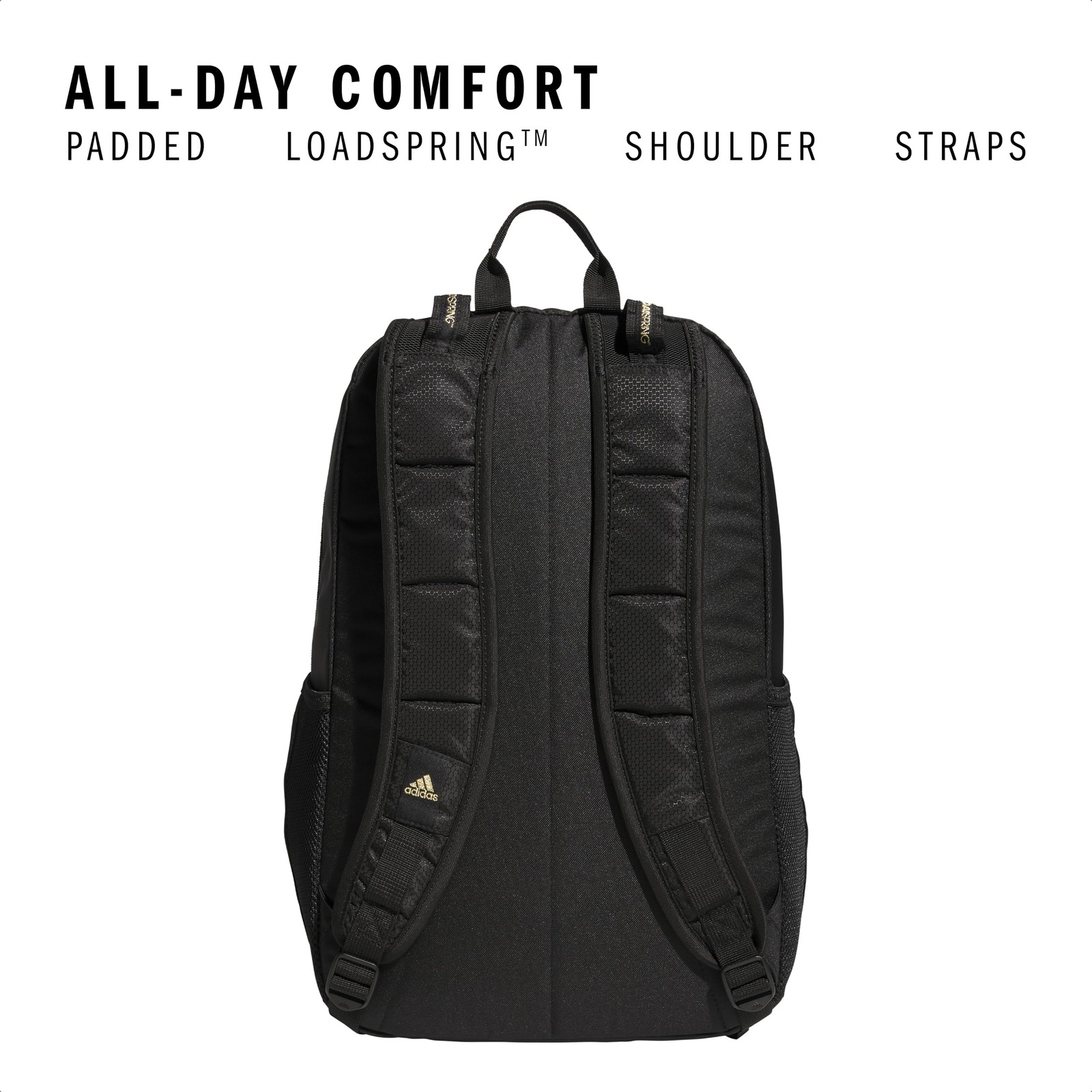 Adidas Black Gold Metallic Backpack Travel Laptop Bag With Loadspring Straps