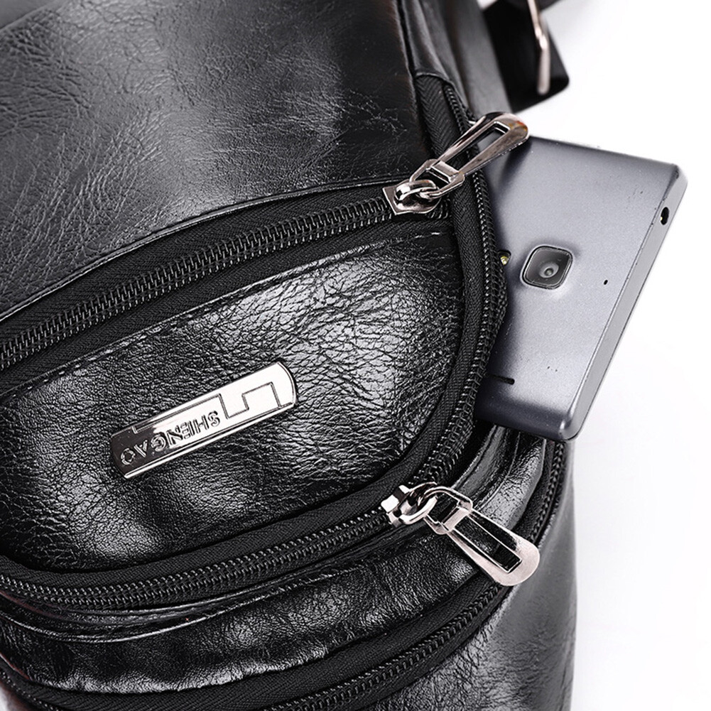 Men Leather Shoulder Crossbody Chest Sling Backpacks Outdoor Daypack Fanny Packs