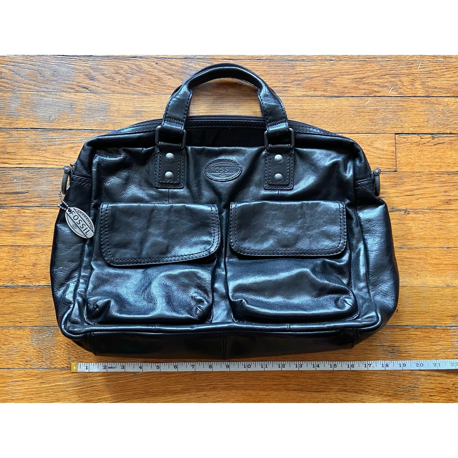 FOSSIL Black Leather Padded Mens Attache