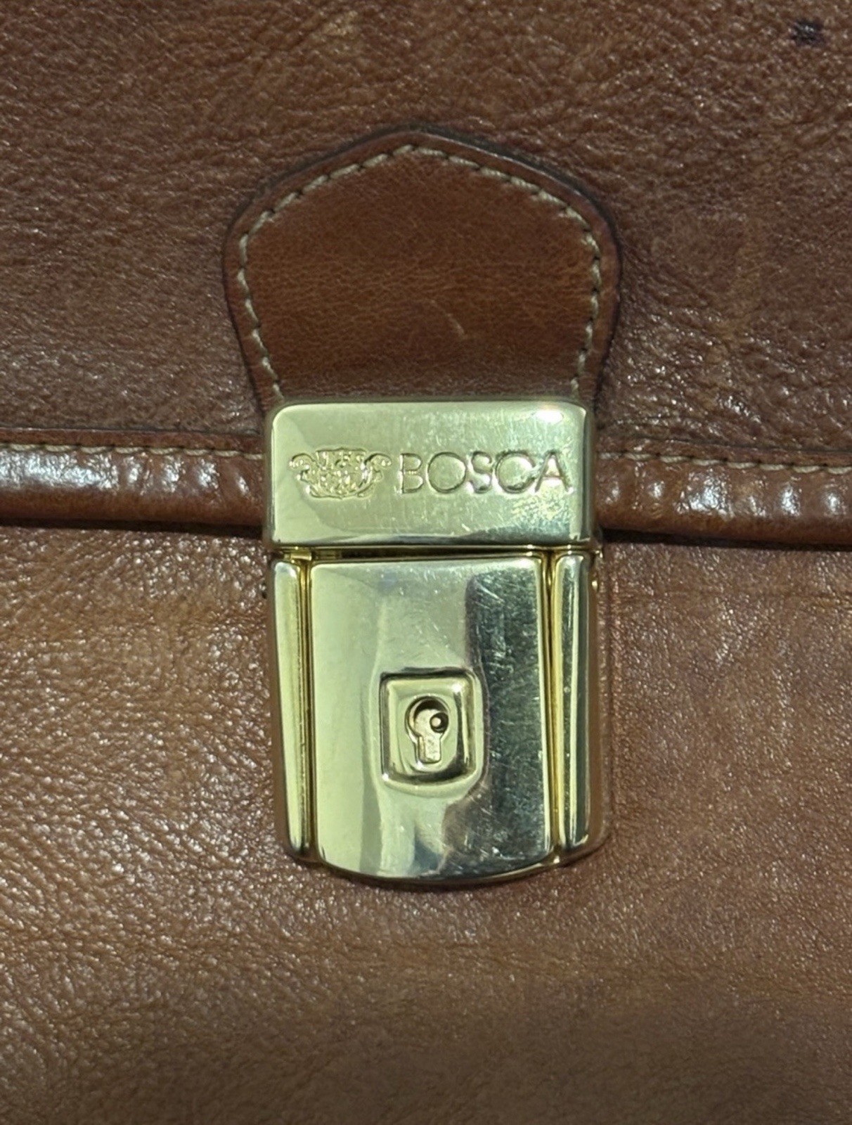 Bosca Brown Men’s Briefcase/Document Case Push Lock Top Handle Strap Pockets