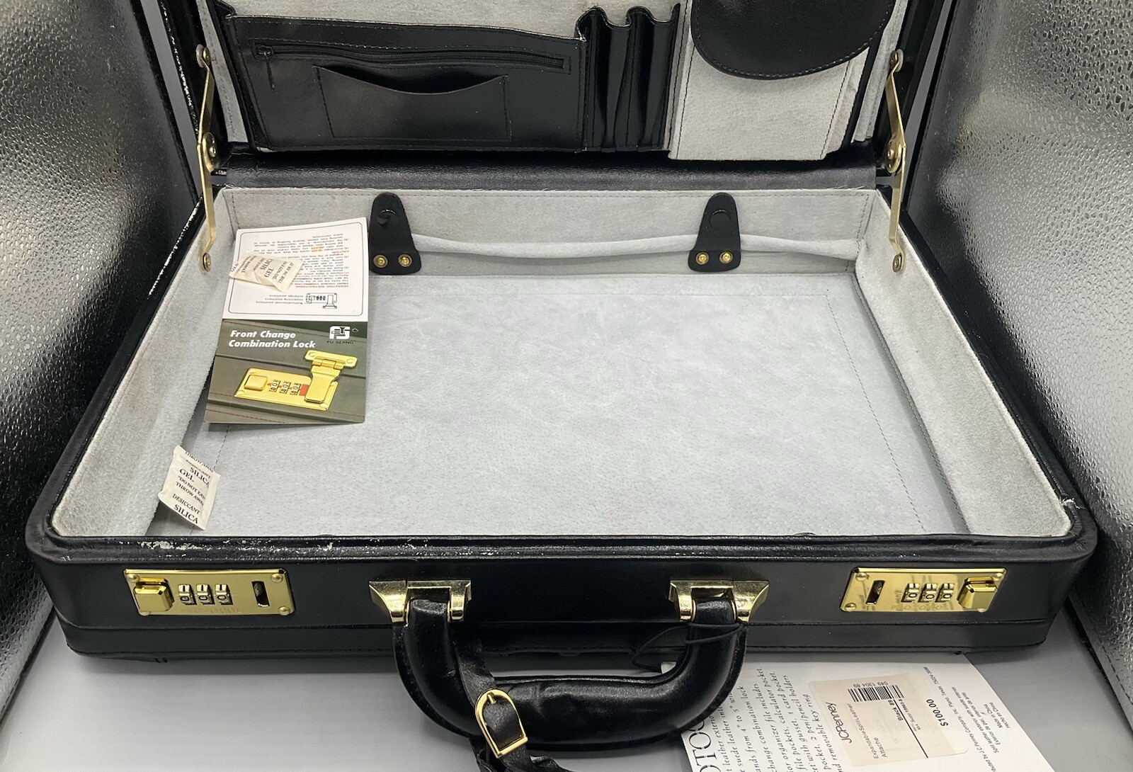 Protocol Black Genuine Split Leather & Gray Suede Briefcase Attache Case READ