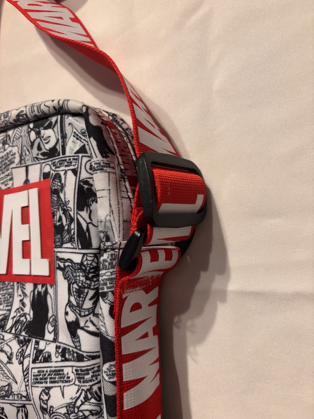 Marvel Comic Print Small Crossbody Bag Zip Closure, Adjustable Red Strap
