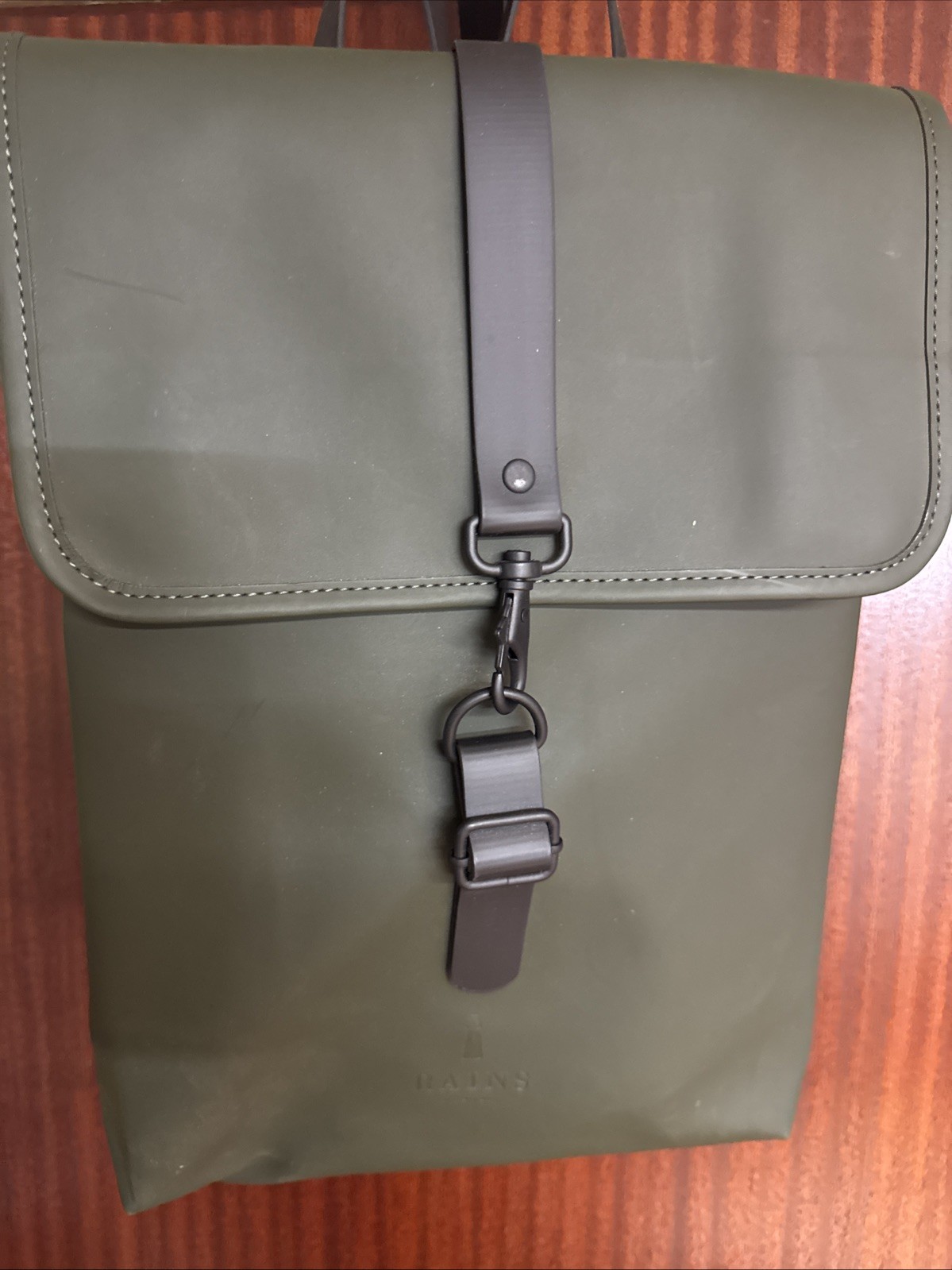 RAINS Waterproof Rucksack Olive Green Minimalist Backpack Laptop Bag