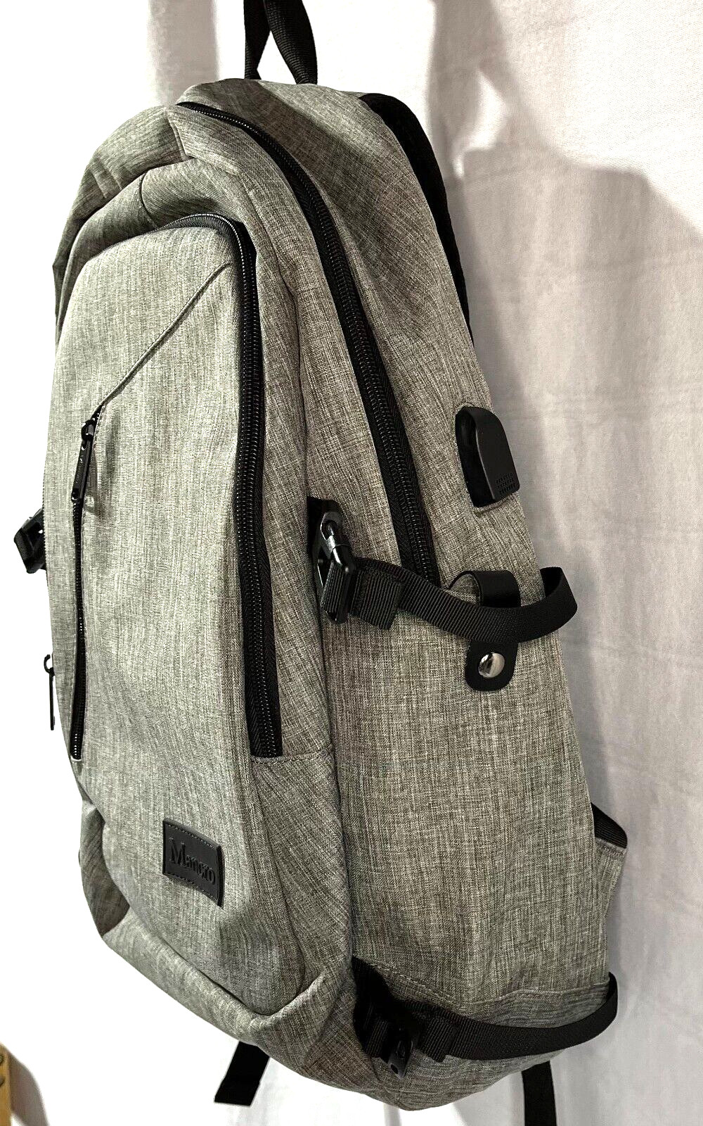 Mancro Gray Laptop Backpack Bag With USB Charging Port For Travel / Business