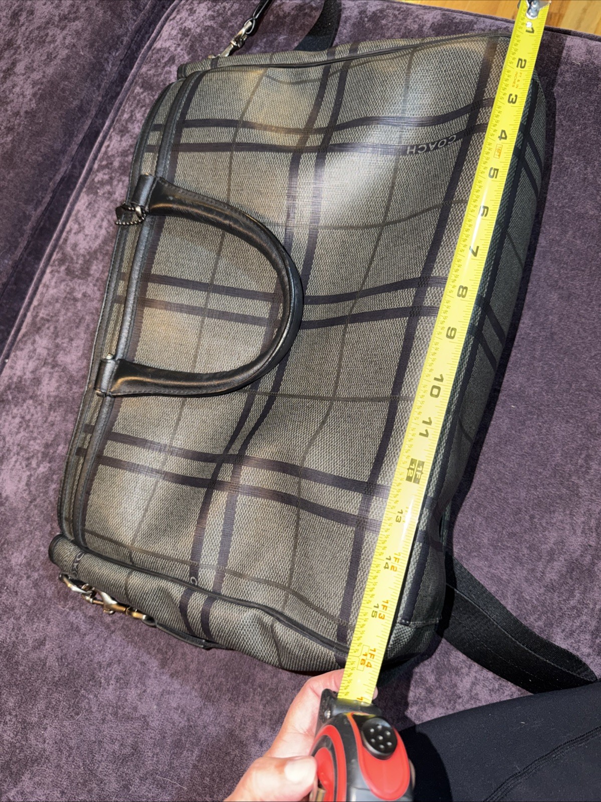 Vintage Coach unisex Plaid Messenger Bag F13517 Laptop Briefcase Shoulder Gray