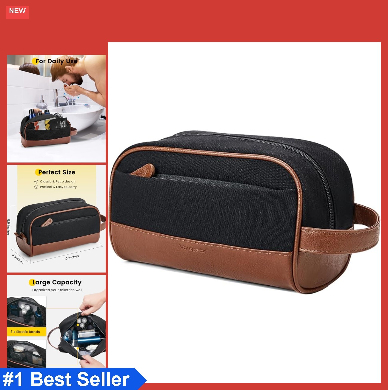 Canvas Toiletry Bag 10 x 5 x 5.5 Inch Water Resistant Travel Organizer for Men