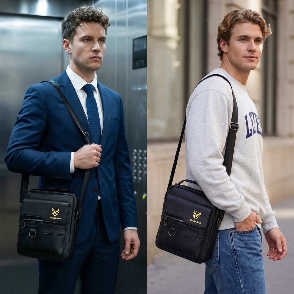 Men’s Handbag Business Shoulder Bag Leather Briefcase Crossbody Casual Fashion