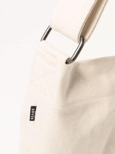 BEAMS HEART Canvas Shoulder Bag Off White Newspaper Style Japan Authentic