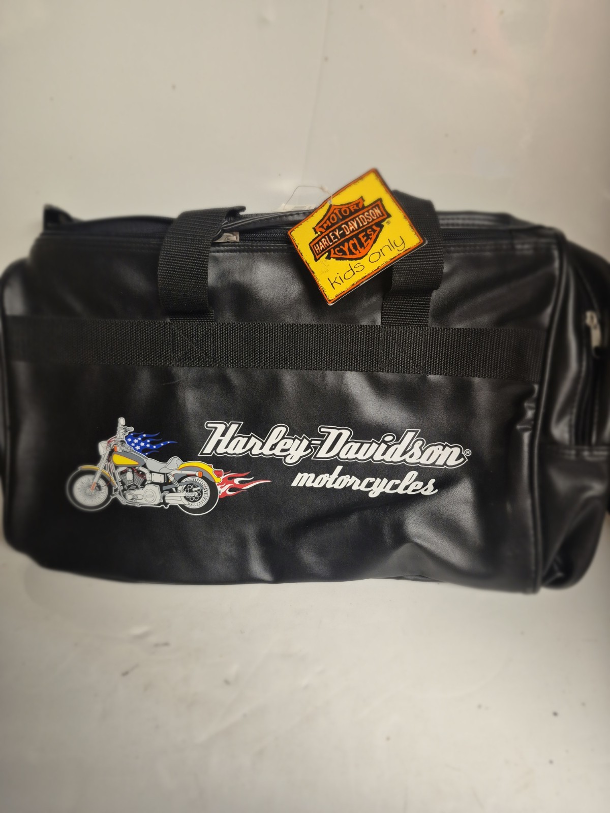 Harley Davidson Faux Leather Duffle Bag Tote Black Shoulder Strap 19″x11″x10″