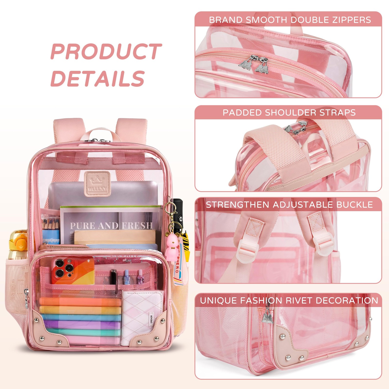Clear Backpack 11.8×5.5×16.5 Inch Heavy Duty Transparent Laptop Bag – Stadium