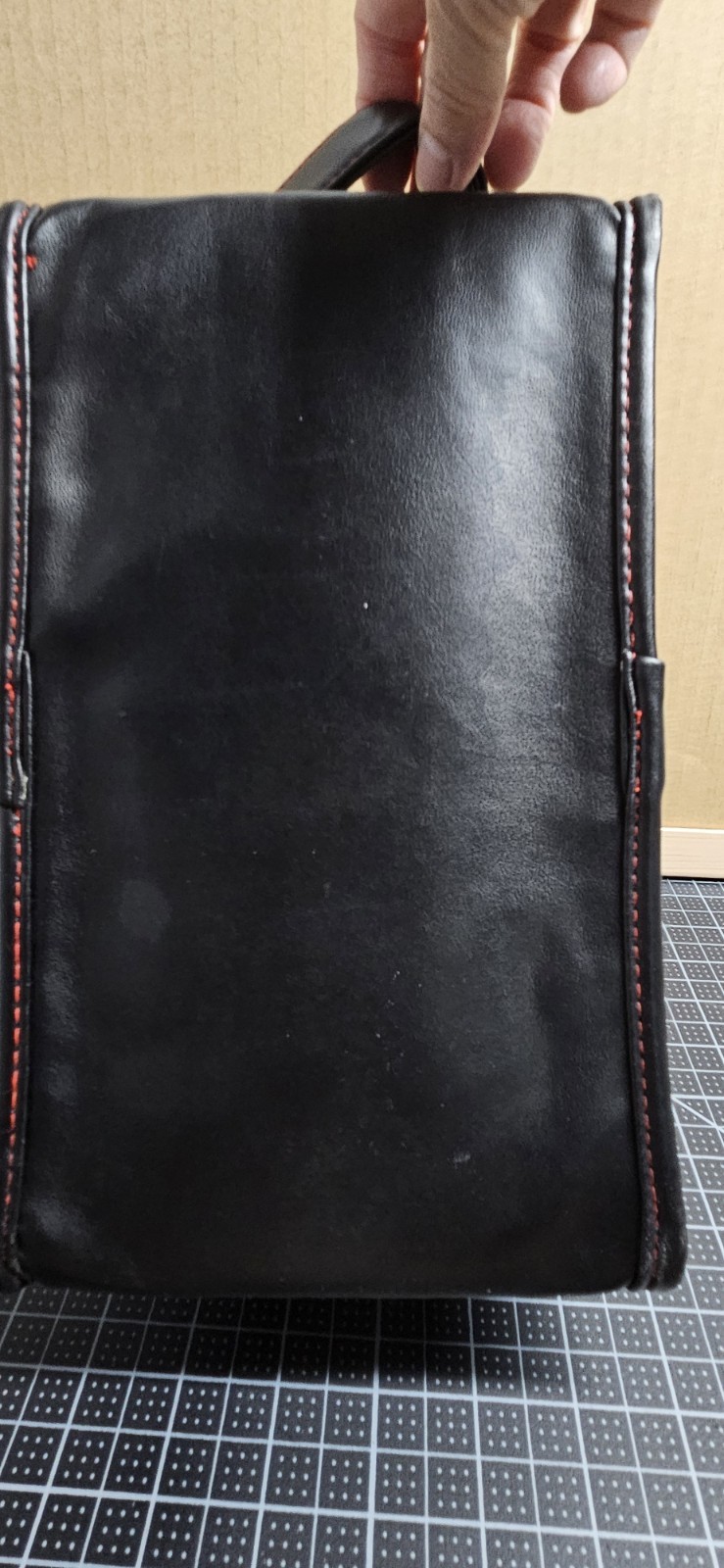 JIL SANDER Black leather metal framed hinged corners men’s toiletry bag
