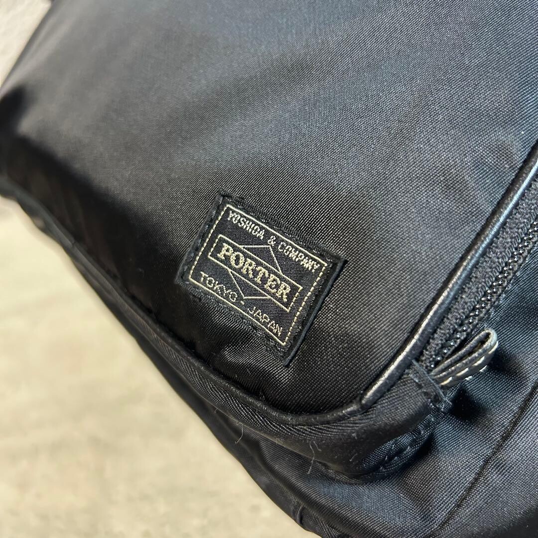 PORTER Plan Nylon Shoulder Bag Black Men Zip Woven Yoshida Kaban 35x20x14cm