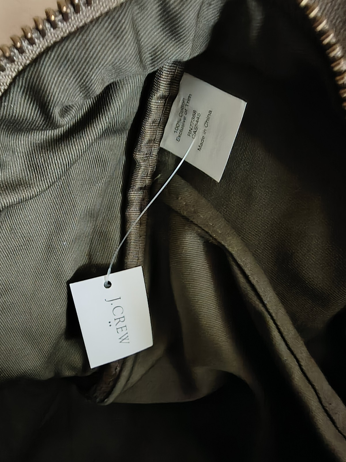 J.CREW Men’s Solid Green/Brown Travel Duffle Bag, Zip Closure, Leather Handles