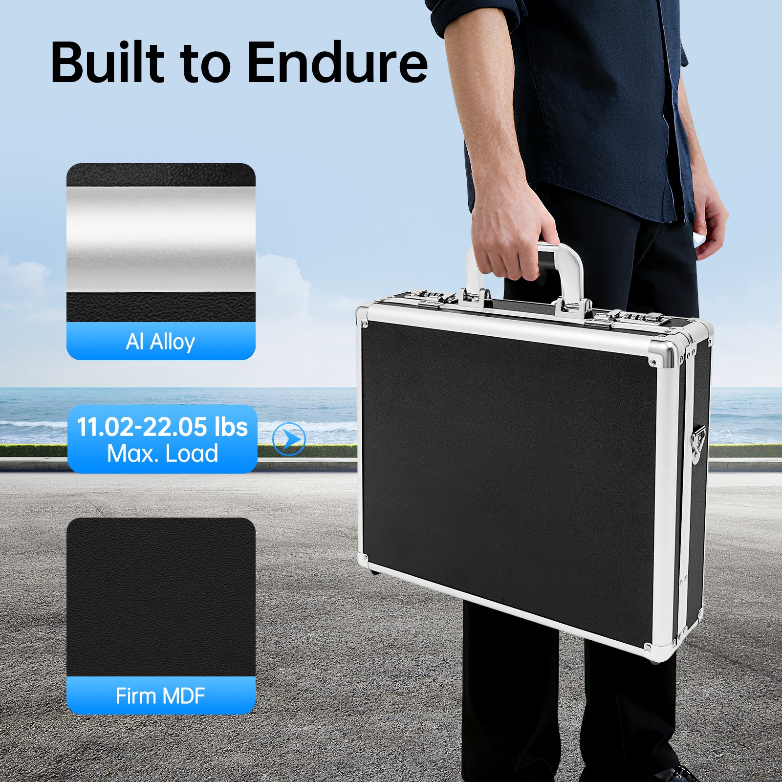 Aluminum Hard Case Big Capacity with Combination Lock Briefcase with Pocket