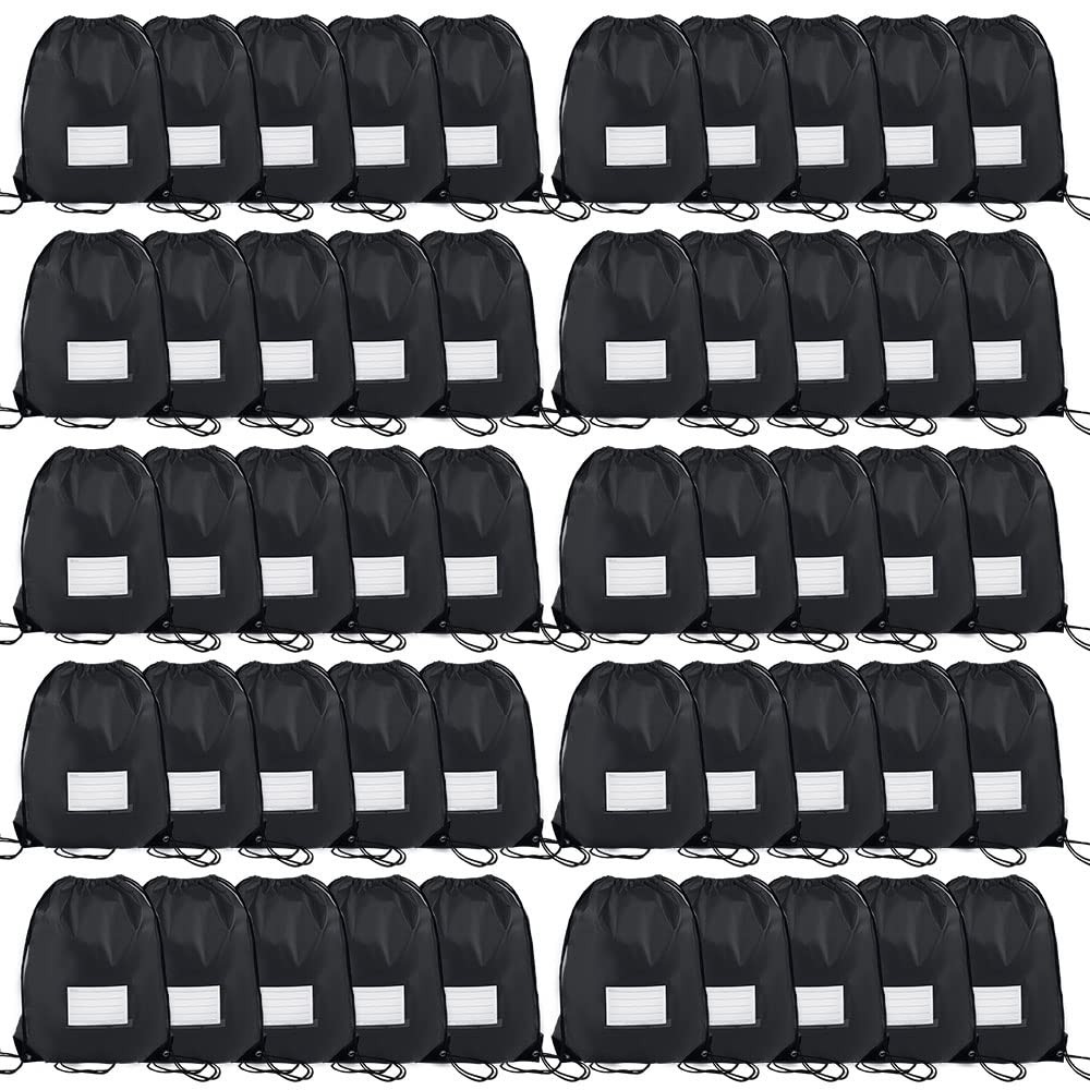 50 Pcs Drawstring Bags, Bulk Cinch Sackpacks for Travel, Gym & Sports – Black