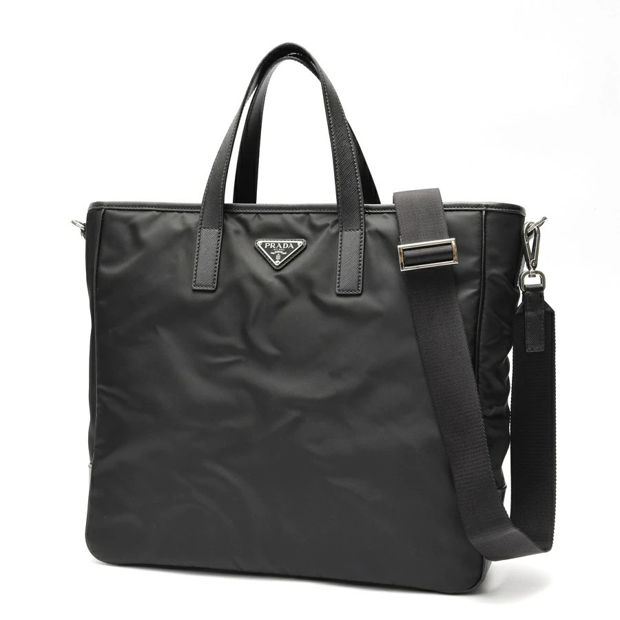 PRADA 2Way Tote Bag Shoulder Bag 2Vg064 Nylon Saffiano Leather Black